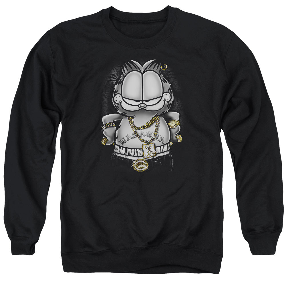 AN OFFCIALLY LICENSED GARFIELD LASAGNA FOR LIFE ADULT UNISEX CREWNECK SWEATSHIRT BLACK