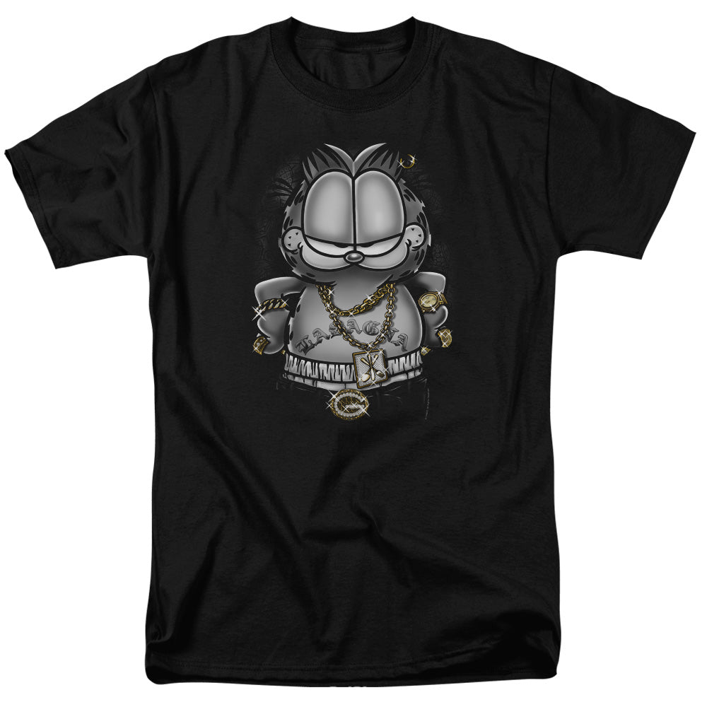 AN OFFCIALLY LICENSED GARFIELD LASAGNA FOR LIFE MEN'S REGULAR FIT T-SHIRT BLACK