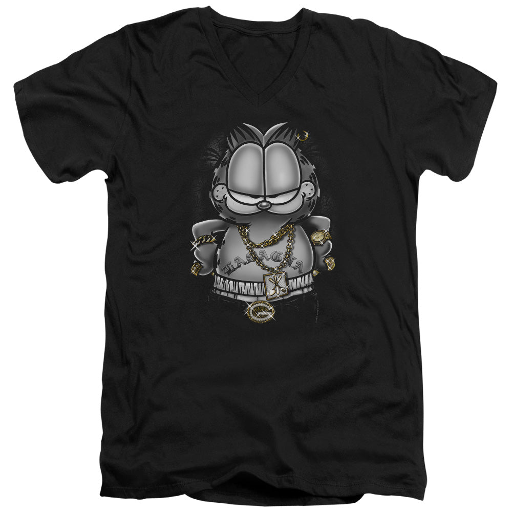 AN OFFCIALLY LICENSED GARFIELD LASAGNA FOR LIFE MEN'S V-NECK T-SHIRT BLACK