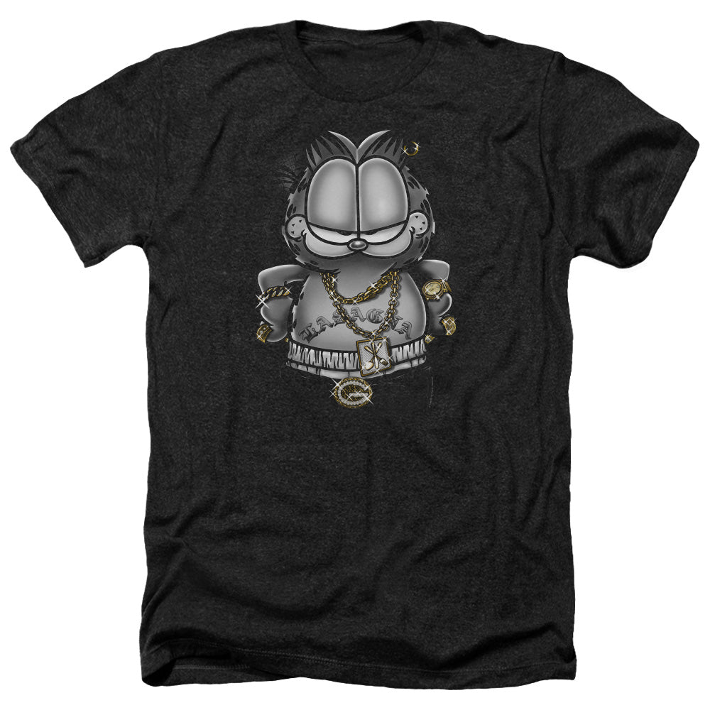 AN OFFCIALLY LICENSED GARFIELD LASAGNA FOR LIFE MEN'S HEATHER T-SHIRT CHARCOAL