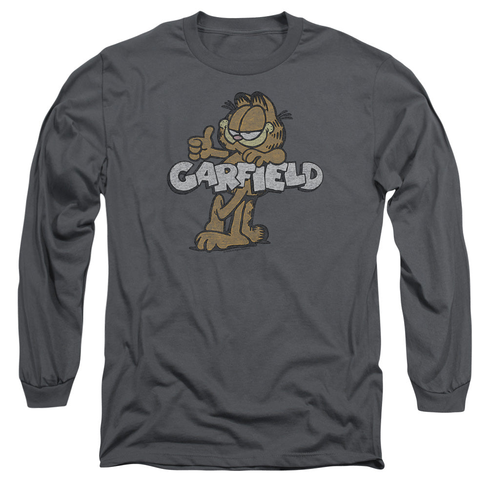 AN OFFCIALLY LICENSED GARFIELD RETRO GARF MEN'S LONG SLEEVE T-SHIRT CHARCOAL