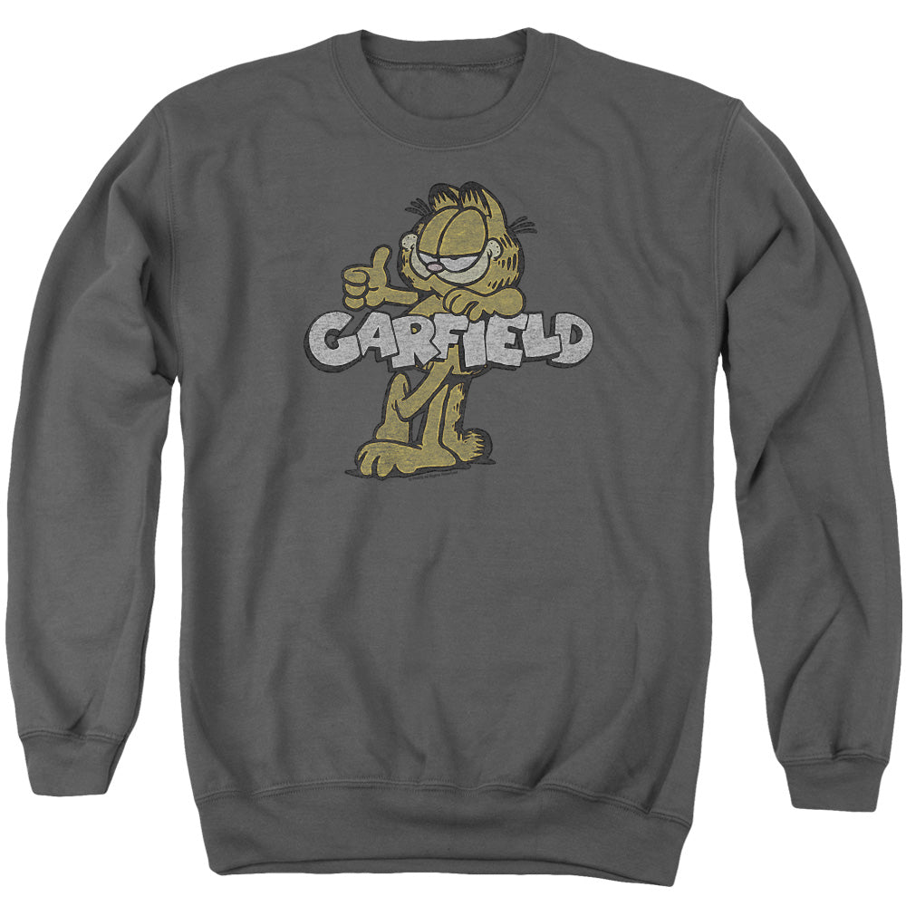AN OFFCIALLY LICENSED GARFIELD RETRO GARF ADULT UNISEX CREWNECK SWEATSHIRT CHARCOAL