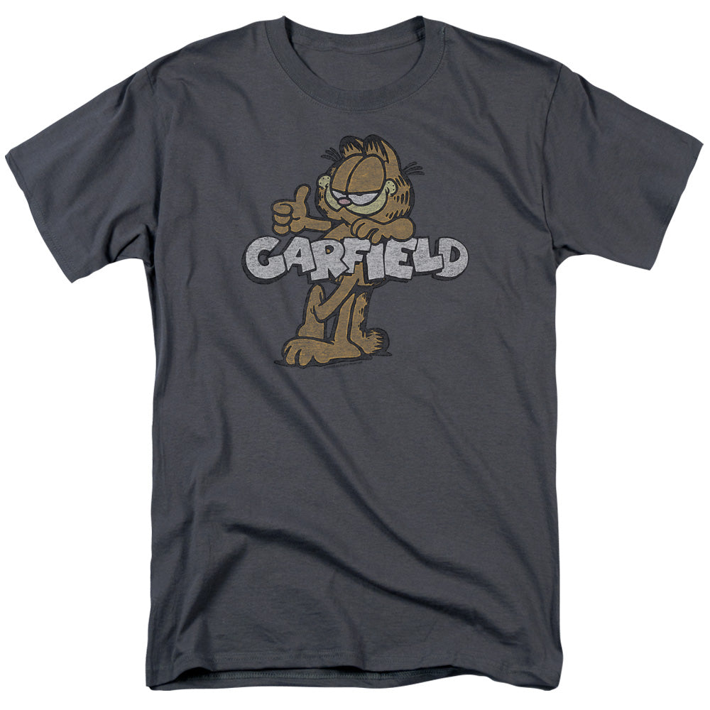 AN OFFCIALLY LICENSED GARFIELD RETRO GARF MEN'S REGULAR FIT T-SHIRT CHARCOAL