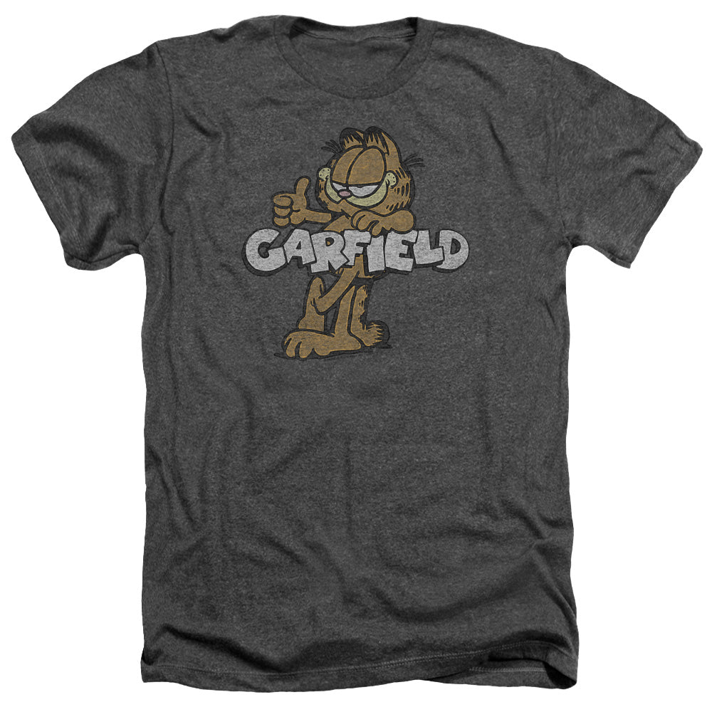 AN OFFCIALLY LICENSED GARFIELD RETRO GARF MEN'S HEATHER T-SHIRT CHARCOAL