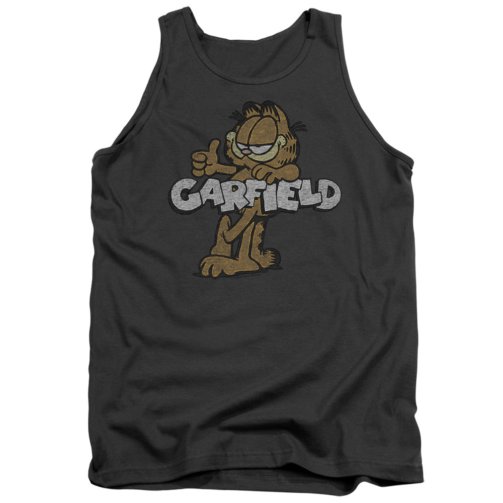 AN OFFCIALLY LICENSED GARFIELD RETRO GARF ADULT UNISEX TANK TOP CHARCOAL