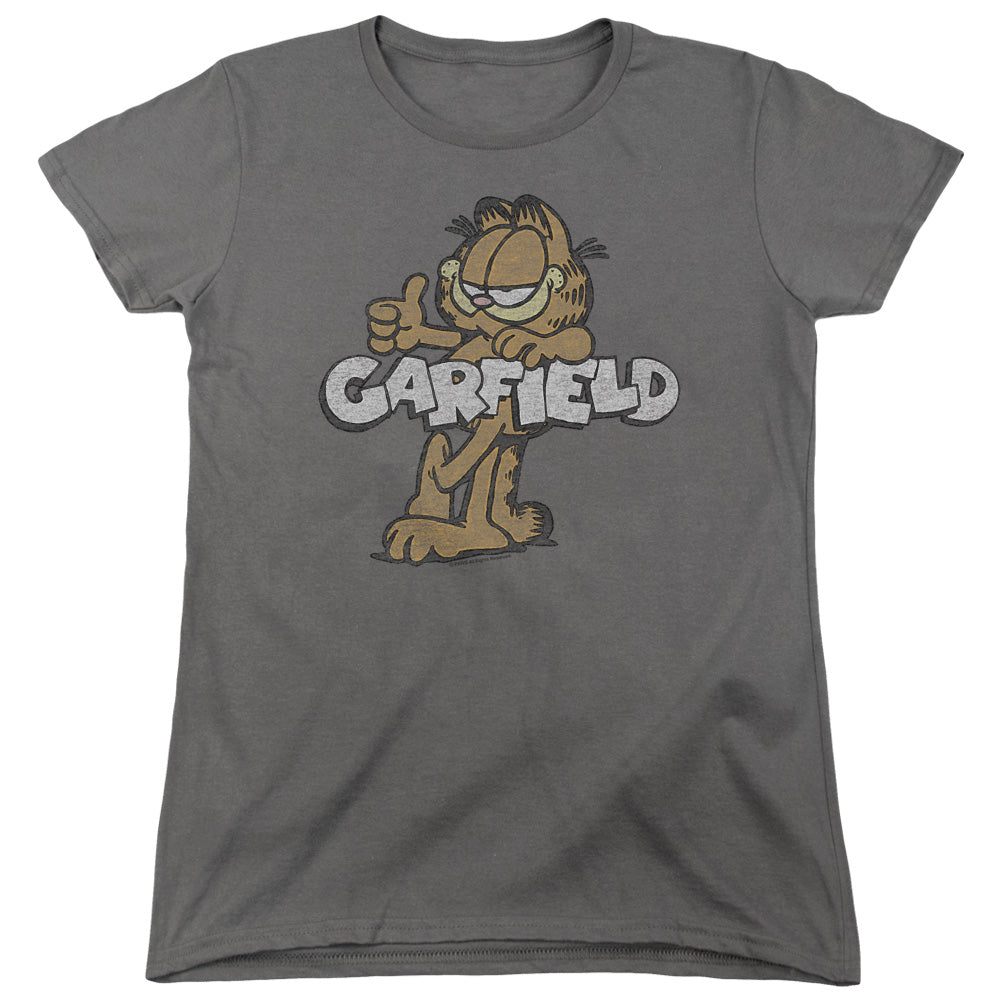 AN OFFCIALLY LICENSED GARFIELD RETRO GARF WOMEN'S REGULAR FIT T-SHIRT BLACK