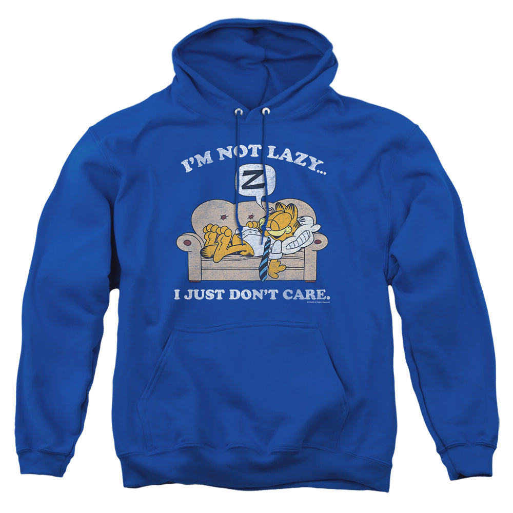 AN OFFCIALLY LICENSED GARFIELD NOT LAZY ADULT UNISEX PULLOVER HOODIE ROYAL