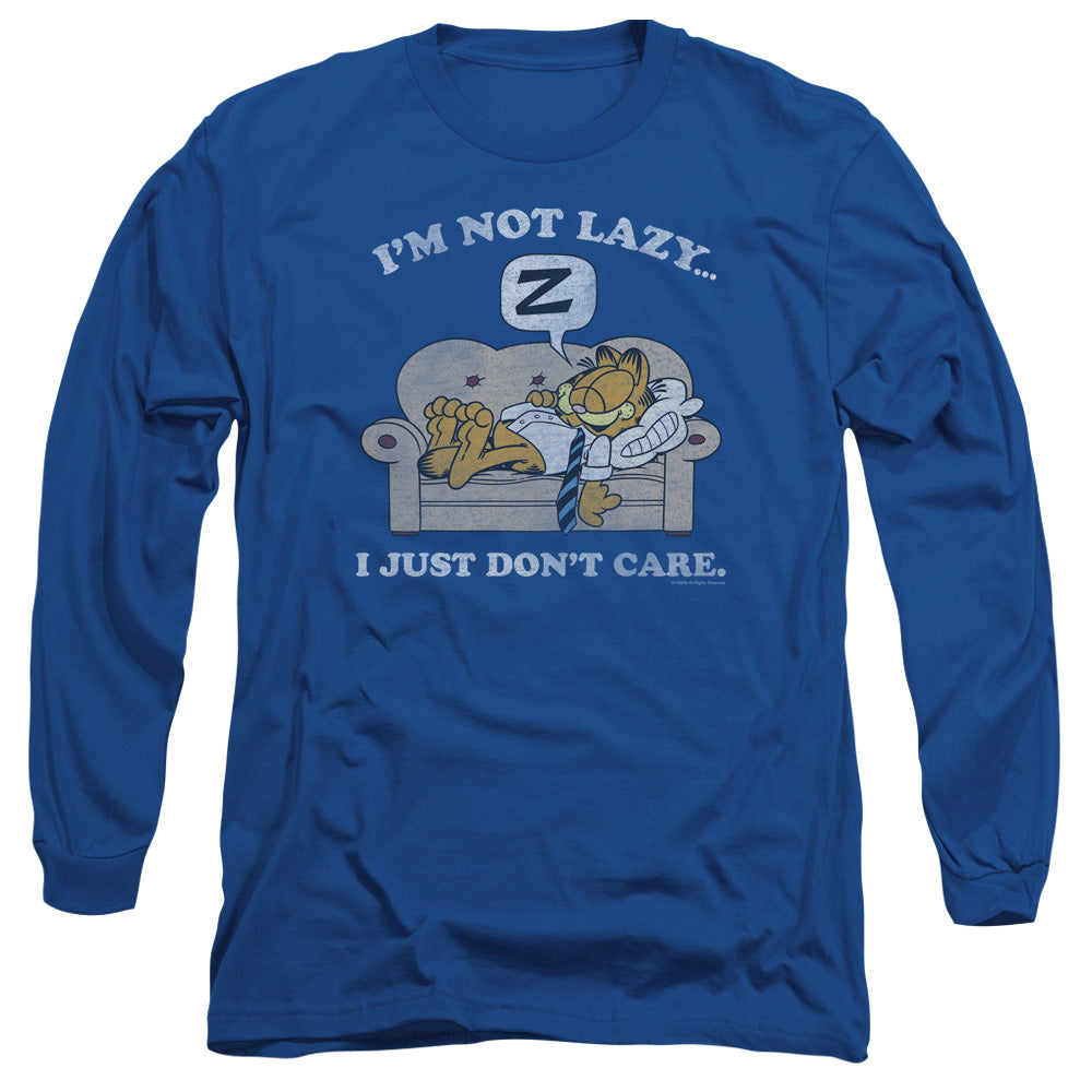 AN OFFCIALLY LICENSED GARFIELD NOT LAZY MEN'S LONG SLEEVE T-SHIRT ROYAL
