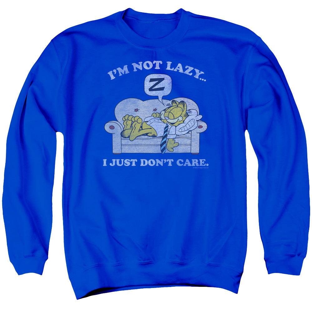 AN OFFCIALLY LICENSED GARFIELD NOT LAZY ADULT UNISEX CREWNECK SWEATSHIRT ROYAL