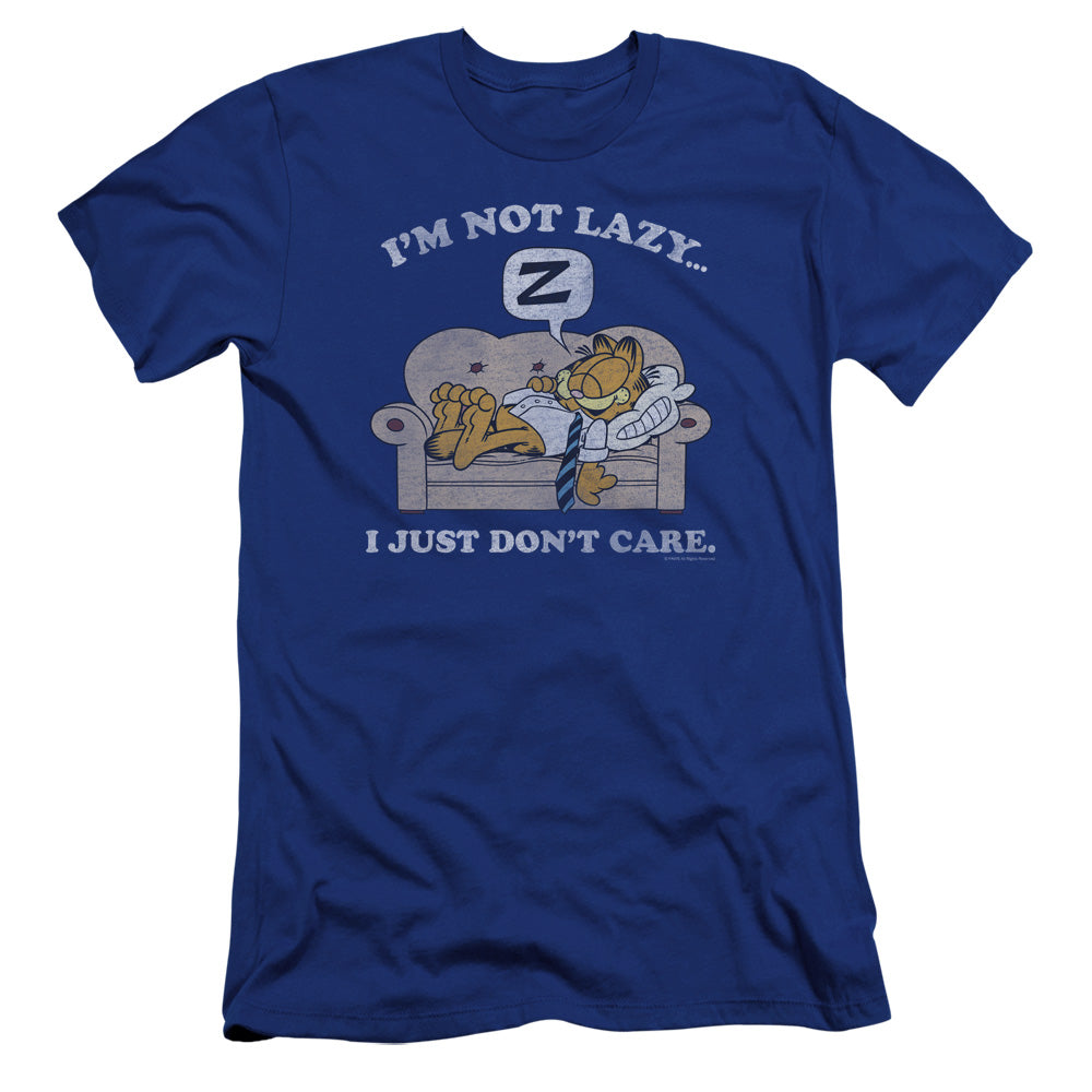 AN OFFCIALLY LICENSED GARFIELD NOT LAZY MEN'S PREMIUM SLIM FIT T-SHIRT ROYAL