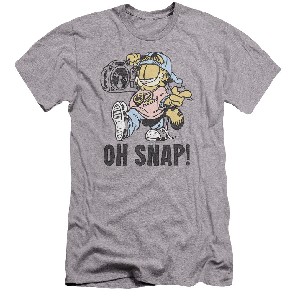 AN OFFCIALLY LICENSED GARFIELD OH SNAP MEN'S PREMIUM SLIM FIT T-SHIRT ATHLETIC HEATHER