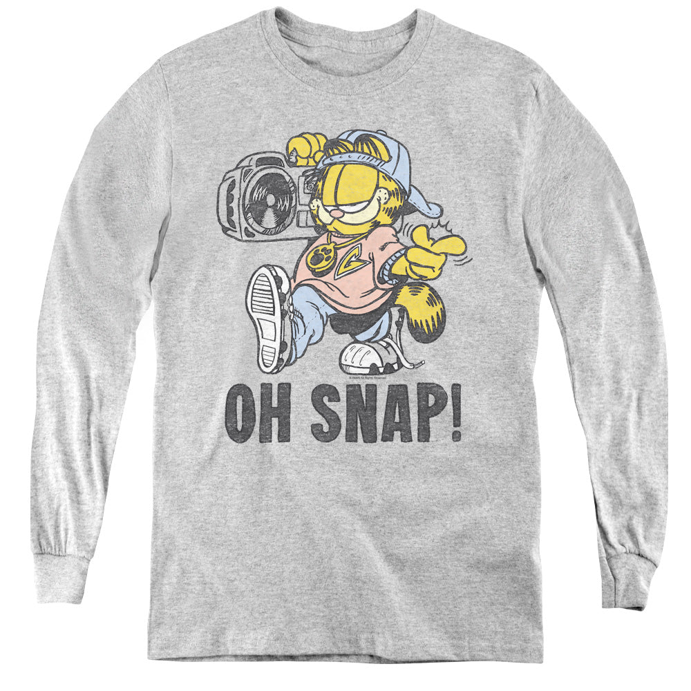 AN OFFCIALLY LICENSED GARFIELD OH SNAP YOUTH LONG SLEEVE T-SHIRT ATHLETIC HEATHER