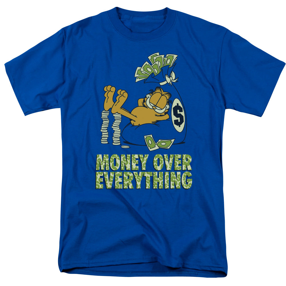 AN OFFCIALLY LICENSED GARFIELD MONEY IS EVERYTHING MEN'S REGULAR FIT T-SHIRT ROYAL