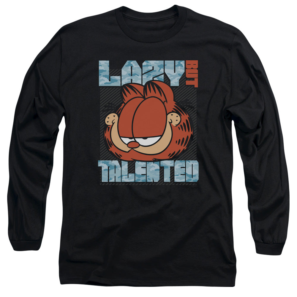 AN OFFCIALLY LICENSED GARFIELD LAZY BUT TALENTED MEN'S LONG SLEEVE T-SHIRT BLACK
