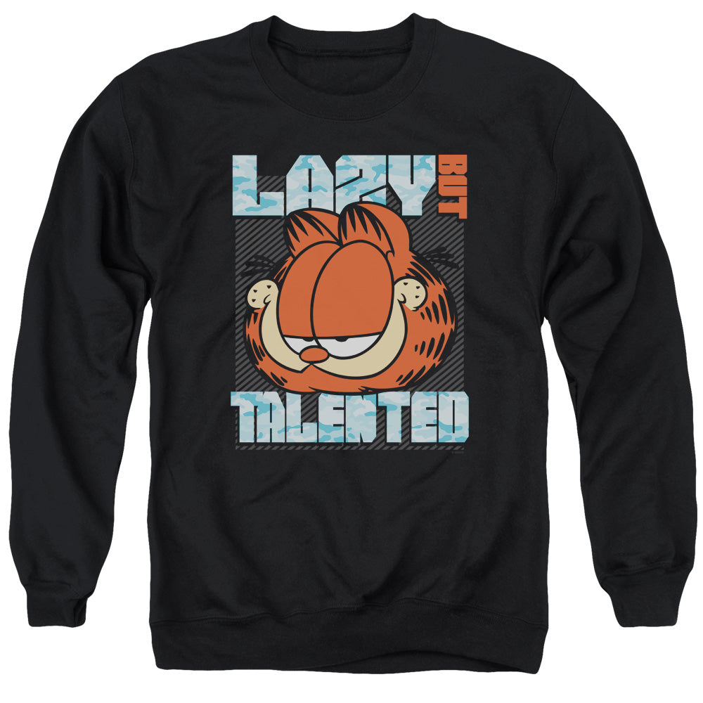 AN OFFCIALLY LICENSED GARFIELD LAZY BUT TALENTED ADULT UNISEX CREWNECK SWEATSHIRT BLACK
