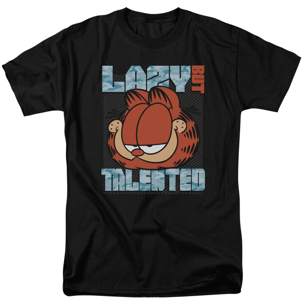 AN OFFCIALLY LICENSED GARFIELD LAZY BUT TALENTED MEN'S REGULAR FIT T-SHIRT BLACK