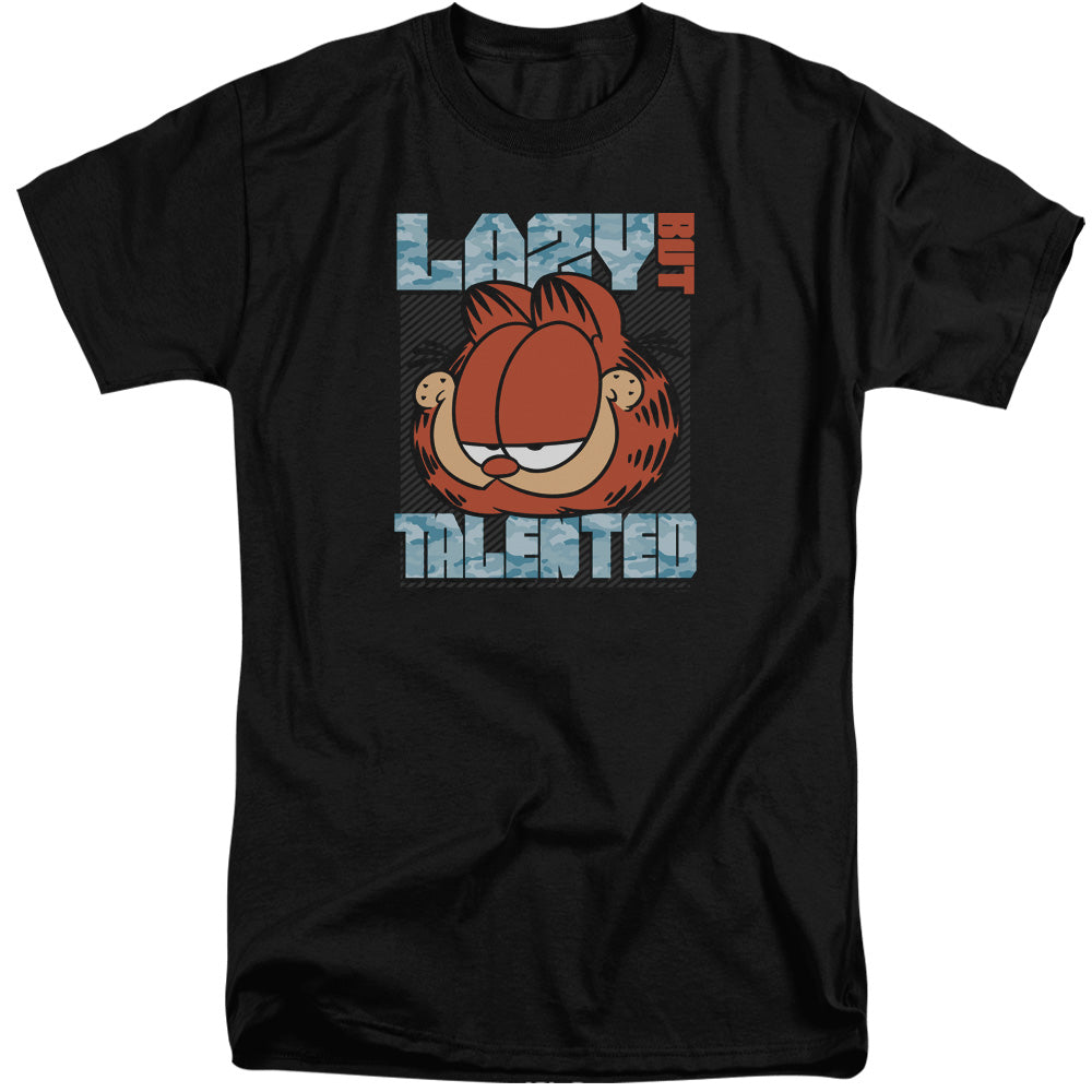 AN OFFCIALLY LICENSED GARFIELD LAZY BUT TALENTED MEN'S TALL FIT T-SHIRT BLACK
