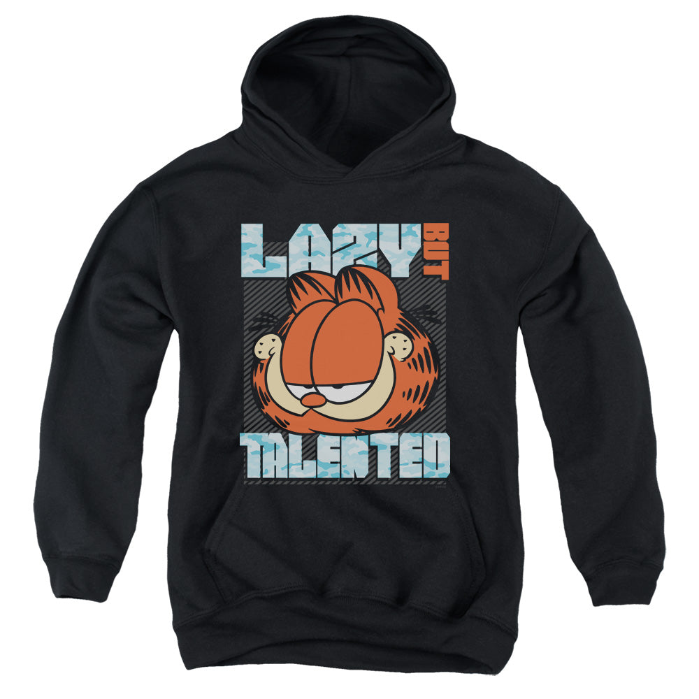 AN OFFCIALLY LICENSED GARFIELD LAZY BUT TALENTED YOUTH HOODIE BLACK