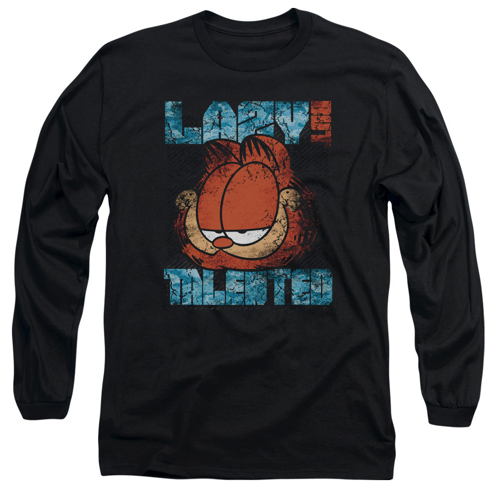 AN OFFCIALLY LICENSED GARFIELD LAZY BUT TALENTED DISTRESSED MEN'S LONG SLEEVE T-SHIRT BLACK