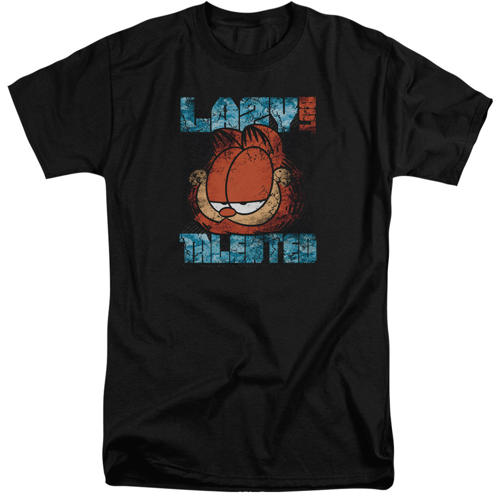 AN OFFCIALLY LICENSED GARFIELD LAZY BUT TALENTED DISTRESSED MEN'S TALL FIT T-SHIRT BLACK