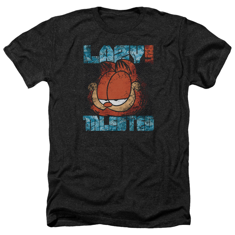 AN OFFCIALLY LICENSED GARFIELD LAZY BUT TALENTED DISTRESSED MEN'S HEATHER T-SHIRT CHARCOAL