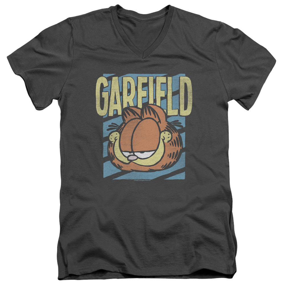AN OFFCIALLY LICENSED GARFIELD RAD GARFIELD MEN'S V-NECK T-SHIRT CHARCOAL