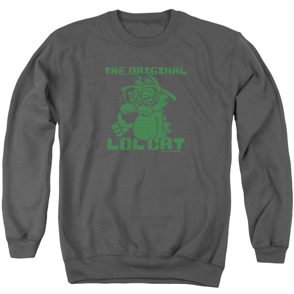AN OFFCIALLY LICENSED GARFIELD OG LOL ADULT UNISEX CREWNECK SWEATSHIRT CHARCOAL