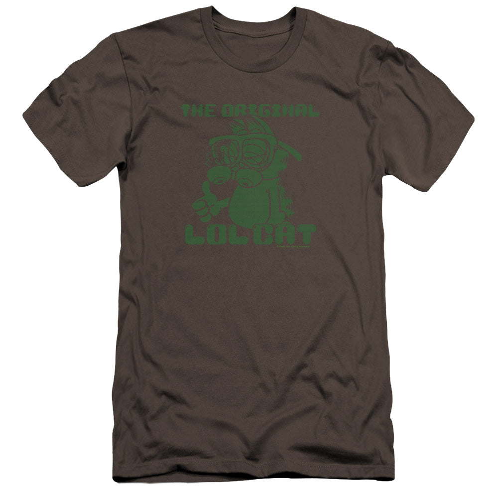 AN OFFCIALLY LICENSED GARFIELD OG LOL MEN'S PREMIUM SLIM FIT T-SHIRT CHARCOAL