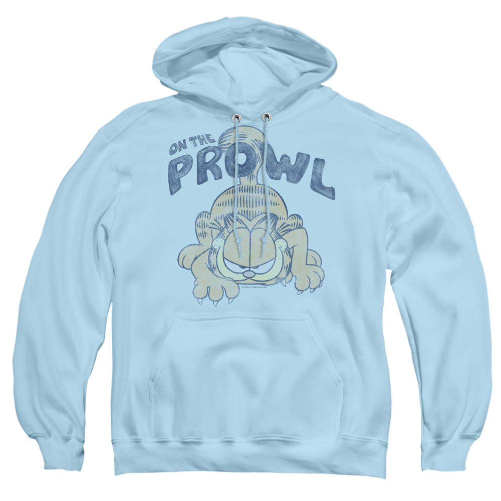 AN OFFCIALLY LICENSED GARFIELD PROWL ADULT UNISEX PULLOVER HOODIE LIGHT BLUE