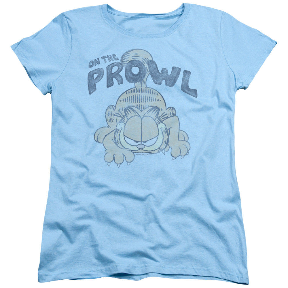 AN OFFCIALLY LICENSED GARFIELD PROWL WOMEN'S REGULAR FIT T-SHIRT LIGHT BLUE