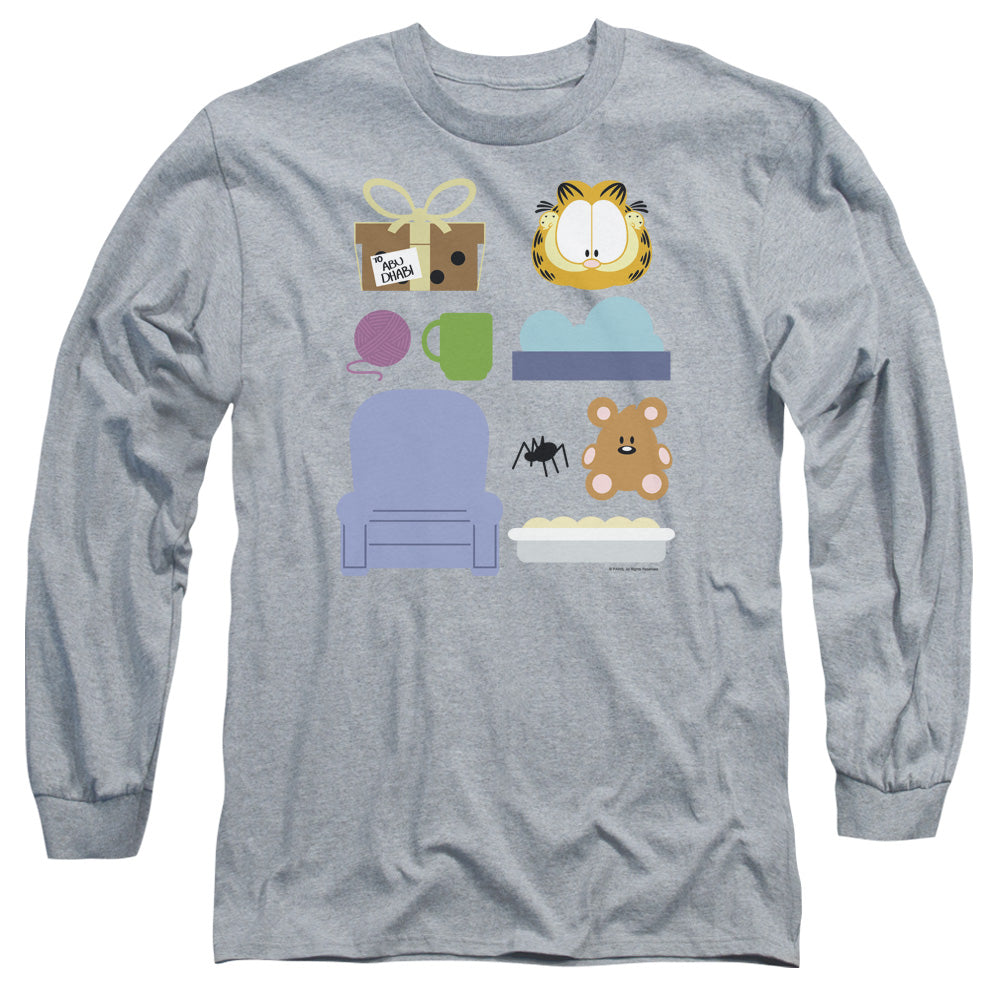 AN OFFCIALLY LICENSED GARFIELD GIFT SET MEN'S LONG SLEEVE T-SHIRT ATHLETIC HEATHER