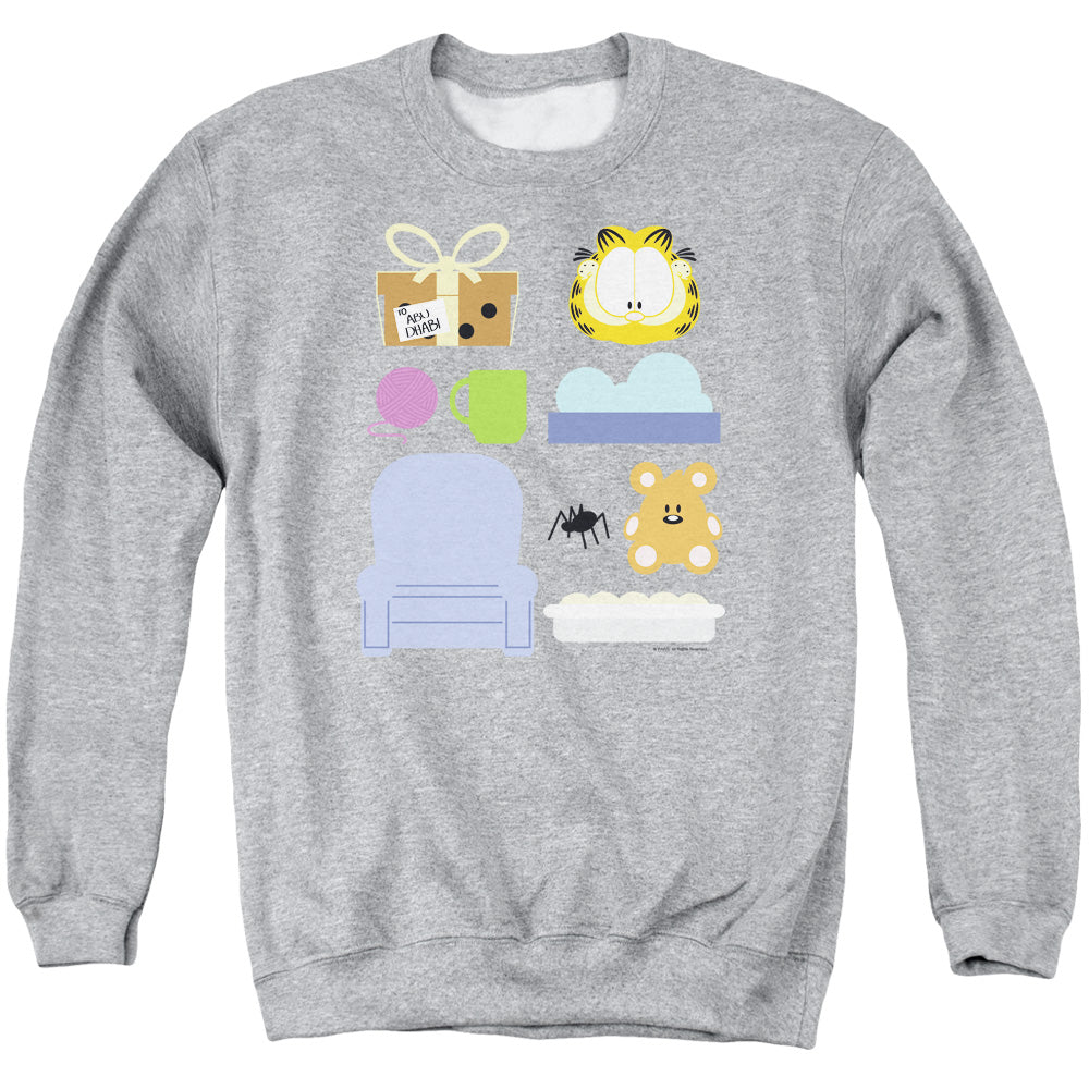 AN OFFCIALLY LICENSED GARFIELD GIFT SET ADULT UNISEX CREWNECK SWEATSHIRT ATHLETIC HEATHER