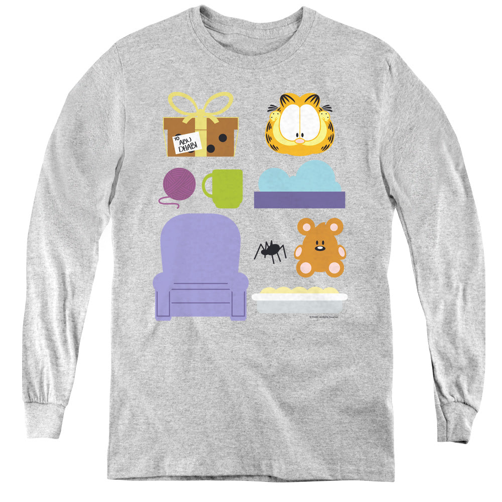 AN OFFCIALLY LICENSED GARFIELD GIFT SET YOUTH LONG SLEEVE T-SHIRT ATHLETIC HEATHER