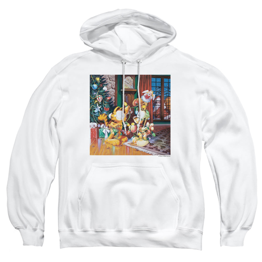 AN OFFCIALLY LICENSED GARFIELD ODIE TREE ADULT UNISEX PULLOVER HOODIE WHITE