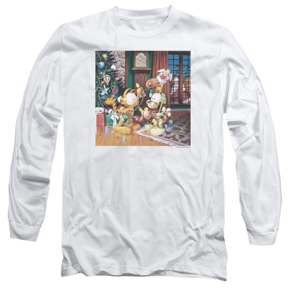 AN OFFCIALLY LICENSED GARFIELD ODIE TREE MEN'S LONG SLEEVE T-SHIRT WHITE