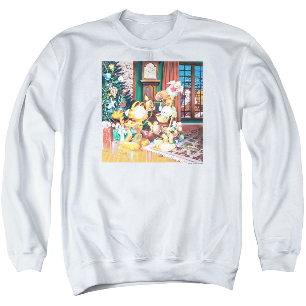 AN OFFCIALLY LICENSED GARFIELD ODIE TREE ADULT UNISEX CREWNECK SWEATSHIRT WHITE