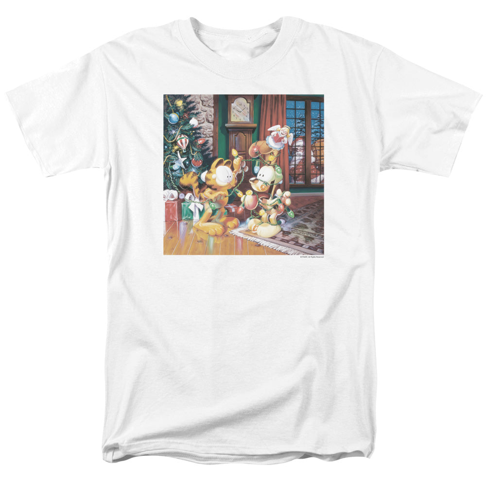 AN OFFCIALLY LICENSED GARFIELD ODIE TREE MEN'S REGULAR FIT T-SHIRT WHITE