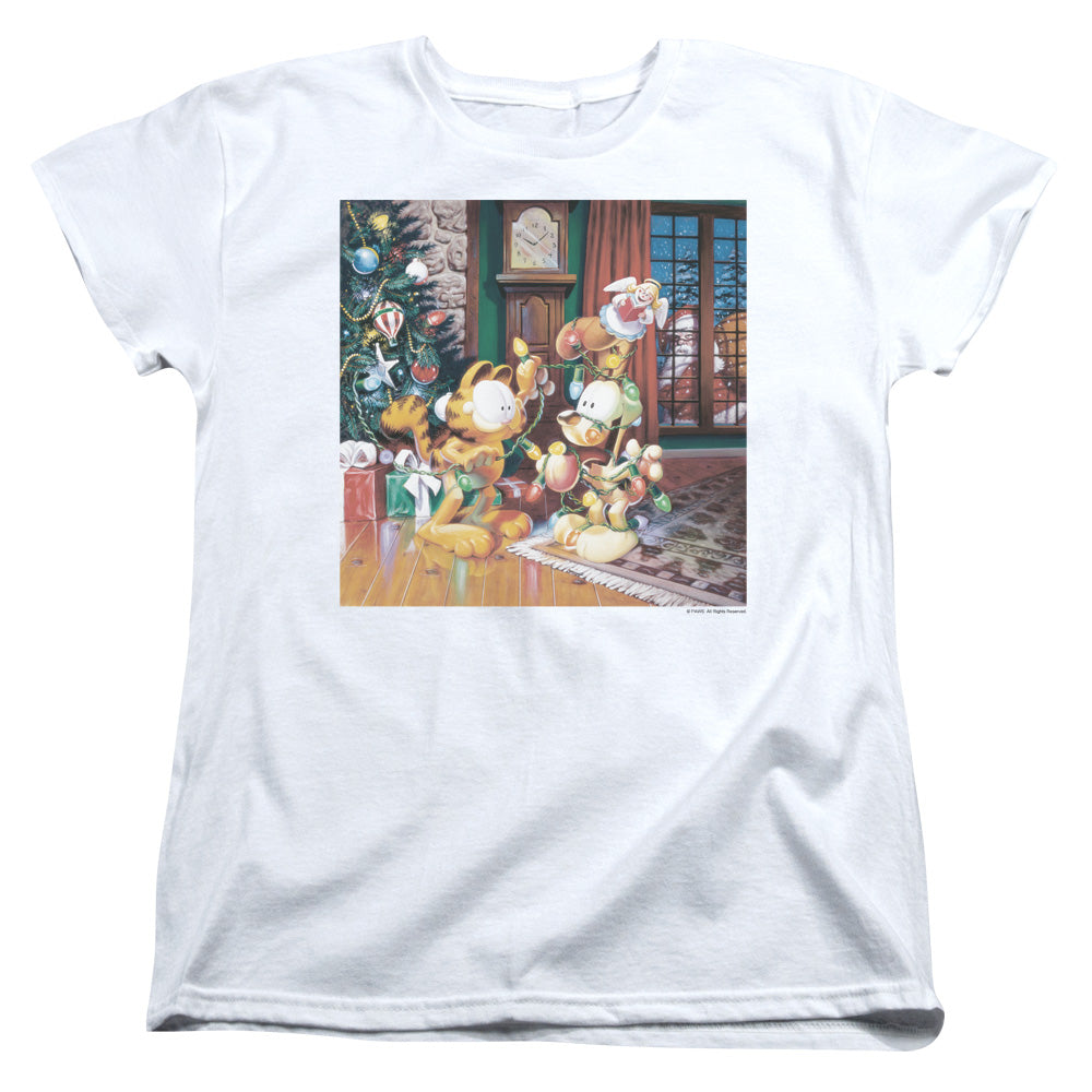 AN OFFCIALLY LICENSED GARFIELD ODIE TREE WOMEN'S REGULAR FIT T-SHIRT WHITE