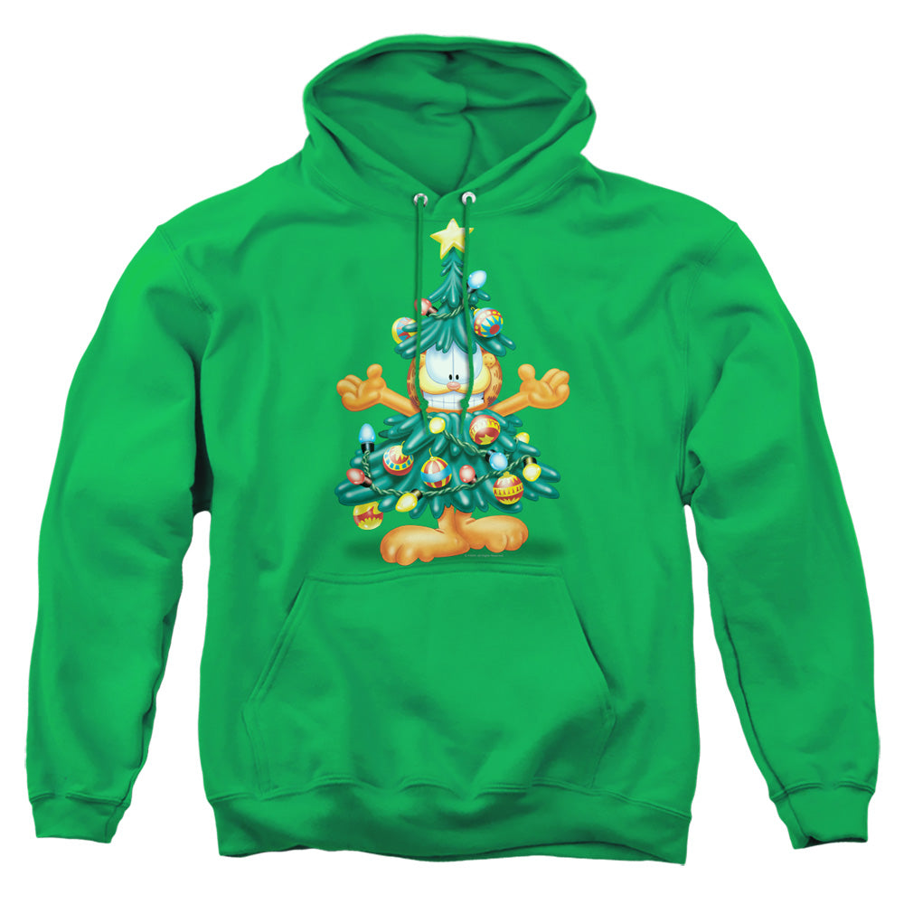 AN OFFCIALLY LICENSED GARFIELD TREE ADULT UNISEX PULLOVER HOODIE KELLY GREEN