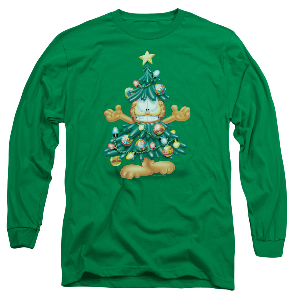 AN OFFCIALLY LICENSED GARFIELD TREE MEN'S LONG SLEEVE T-SHIRT KELLY GREEN