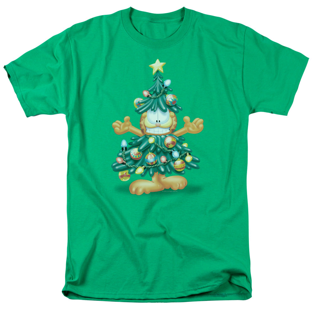 AN OFFCIALLY LICENSED GARFIELD TREE MEN'S REGULAR FIT T-SHIRT KELLY GREEN