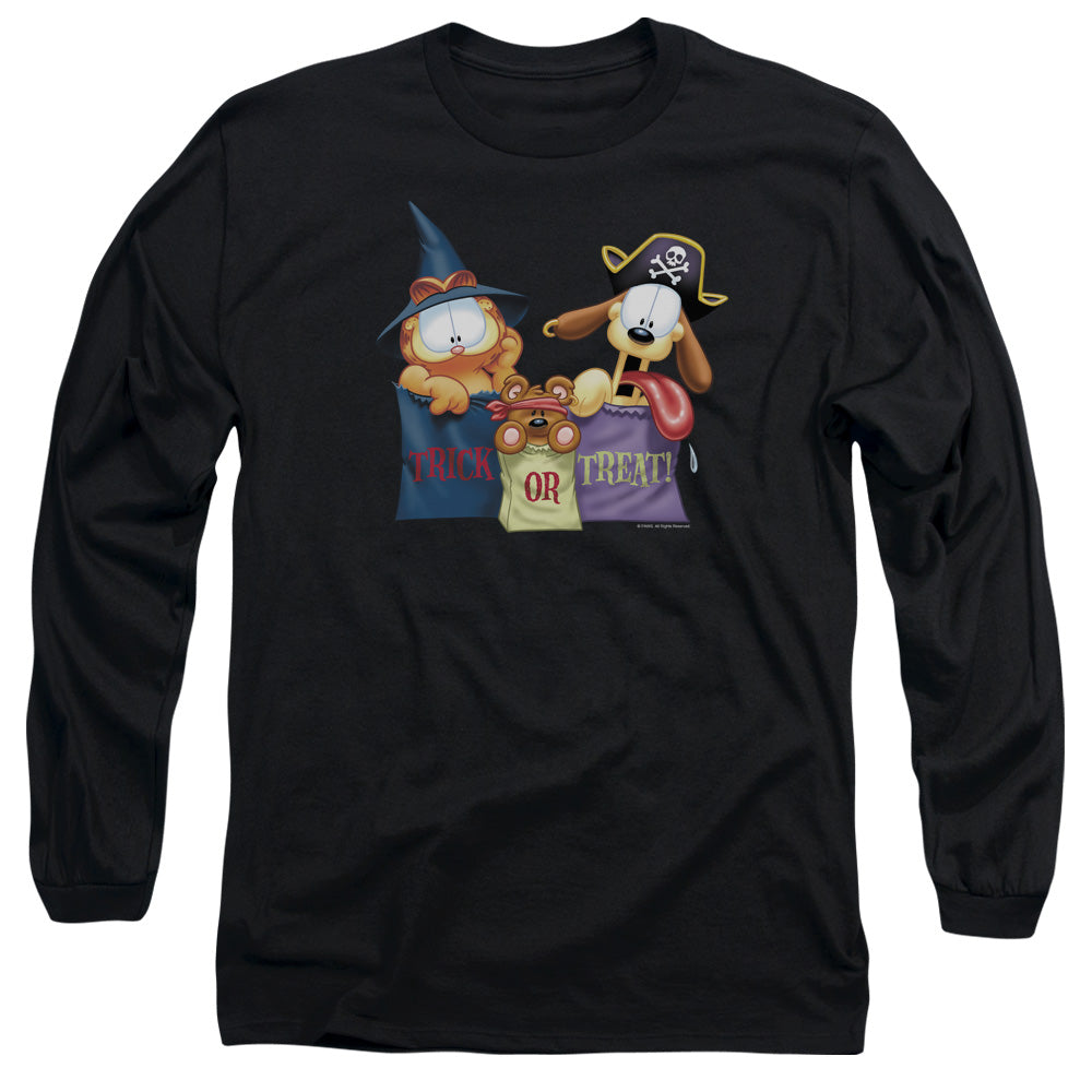 AN OFFCIALLY LICENSED GARFIELD GRAB BAGS MEN'S LONG SLEEVE T-SHIRT BLACK