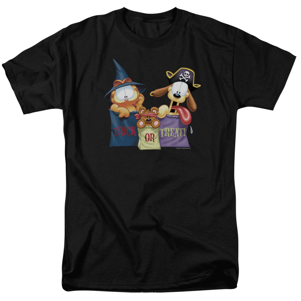 AN OFFCIALLY LICENSED GARFIELD GRAB BAGS MEN'S REGULAR FIT T-SHIRT BLACK