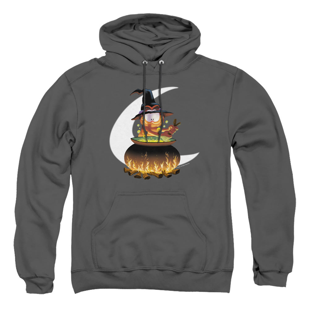 AN OFFCIALLY LICENSED GARFIELD STIR THE POT ADULT UNISEX PULLOVER HOODIE CHARCOAL