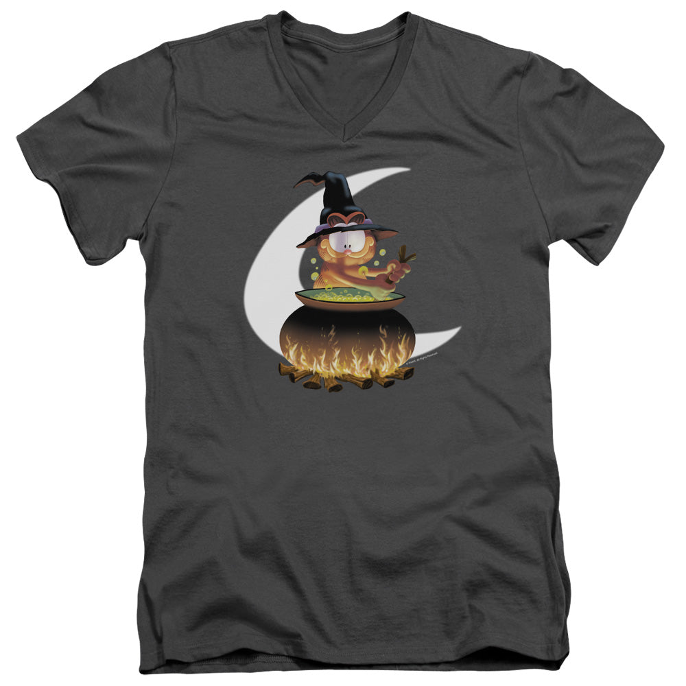 AN OFFCIALLY LICENSED GARFIELD STIR THE POT MEN'S V-NECK T-SHIRT CHARCOAL