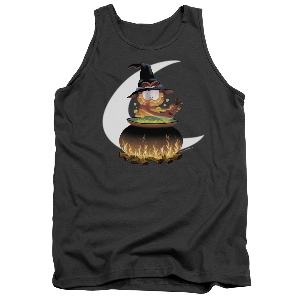 AN OFFCIALLY LICENSED GARFIELD STIR THE POT ADULT UNISEX TANK TOP CHARCOAL