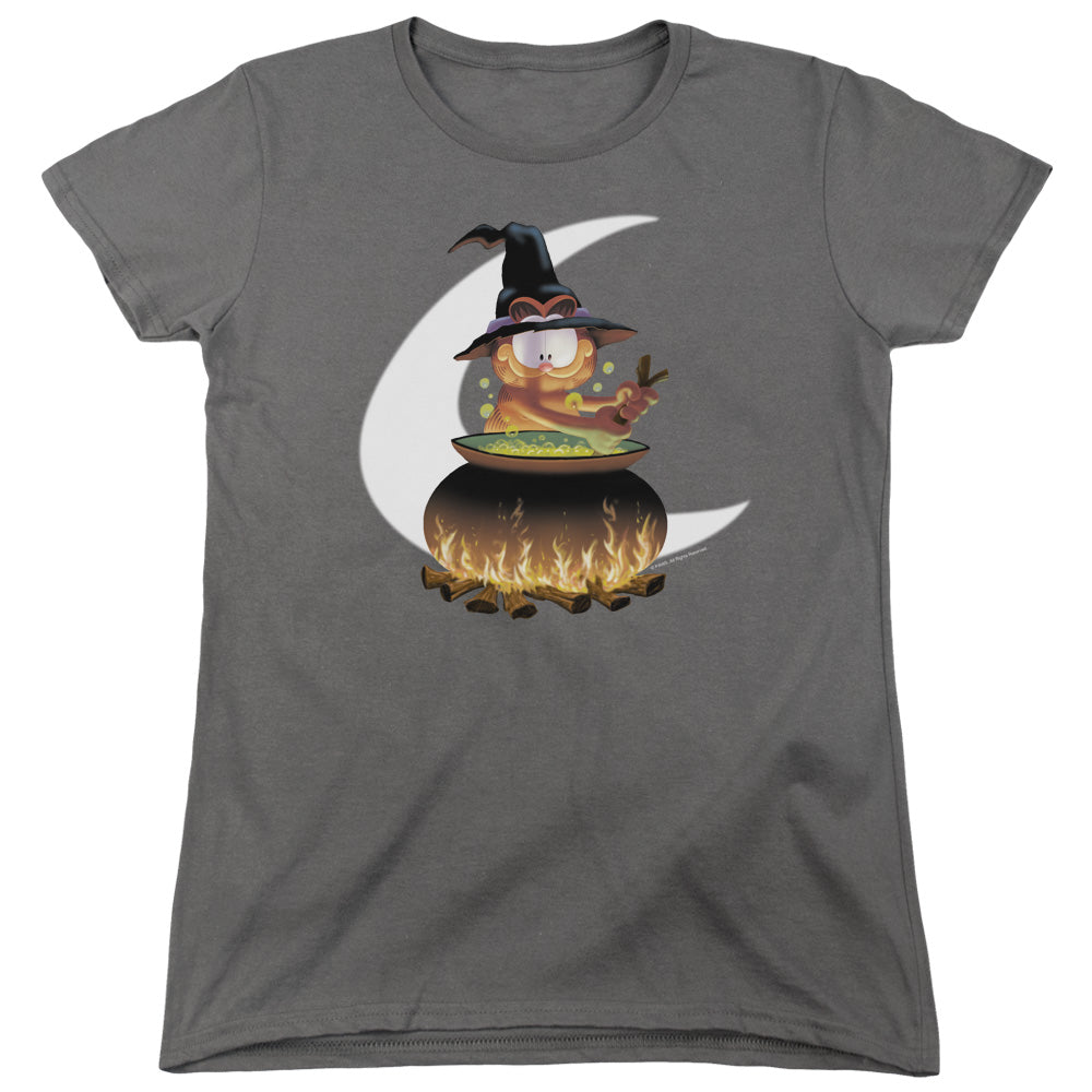 AN OFFCIALLY LICENSED GARFIELD STIR THE POT WOMEN'S REGULAR FIT T-SHIRT CHARCOAL