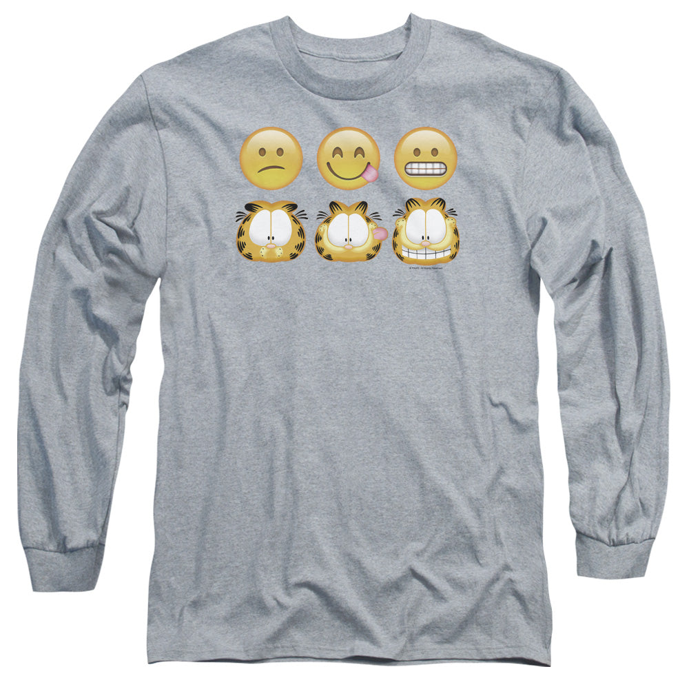 AN OFFCIALLY LICENSED GARFIELD EMOJIS MEN'S LONG SLEEVE T-SHIRT ATHLETIC HEATHER