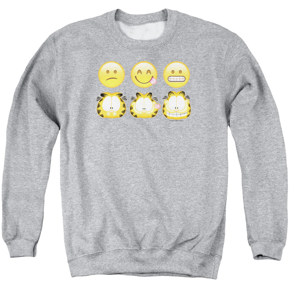 AN OFFCIALLY LICENSED GARFIELD EMOJIS ADULT UNISEX CREWNECK SWEATSHIRT ATHLETIC HEATHER