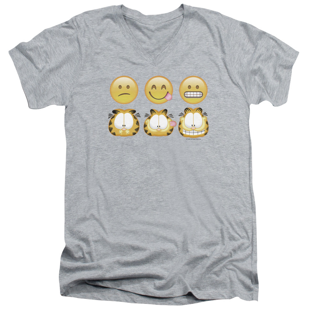 AN OFFCIALLY LICENSED GARFIELD EMOJIS MEN'S V-NECK T-SHIRT ATHLETIC HEATHER